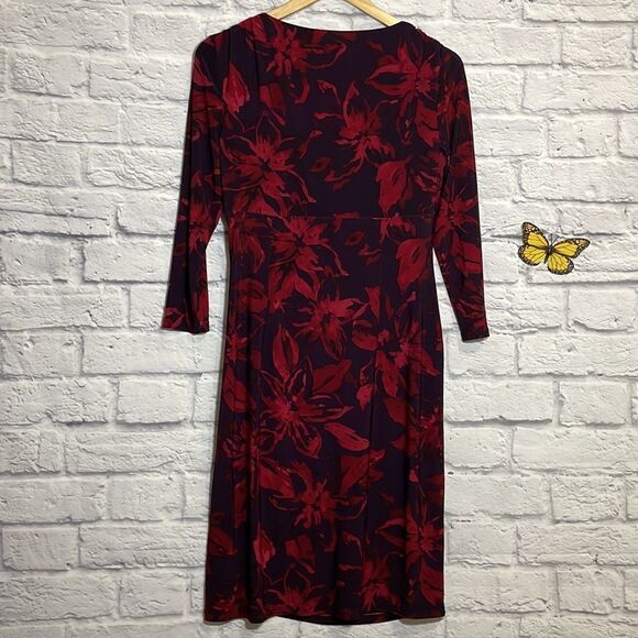 Lauren Ralph Lauren 3/4 Sleeve Floral V Neck Midi Dress Size 8 - Picture 6 of 11